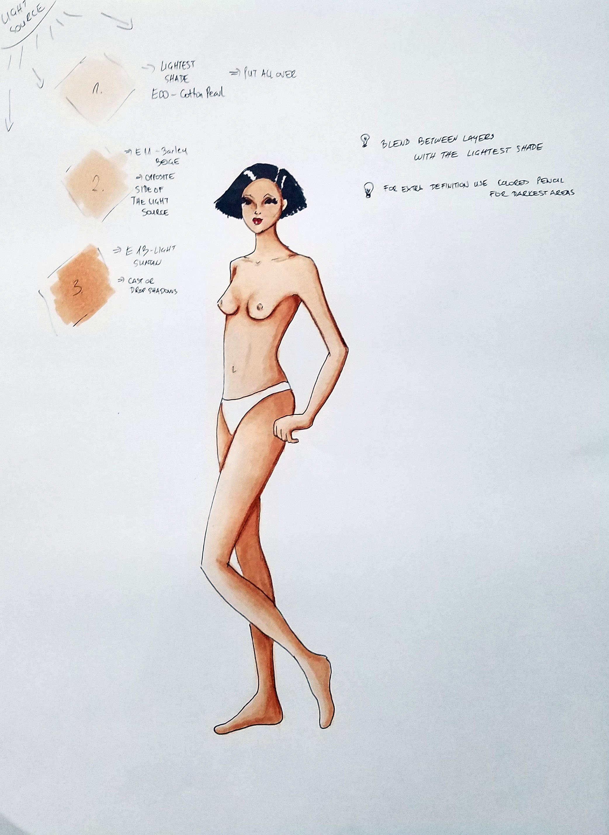 coloring skin tone in fashion illustration