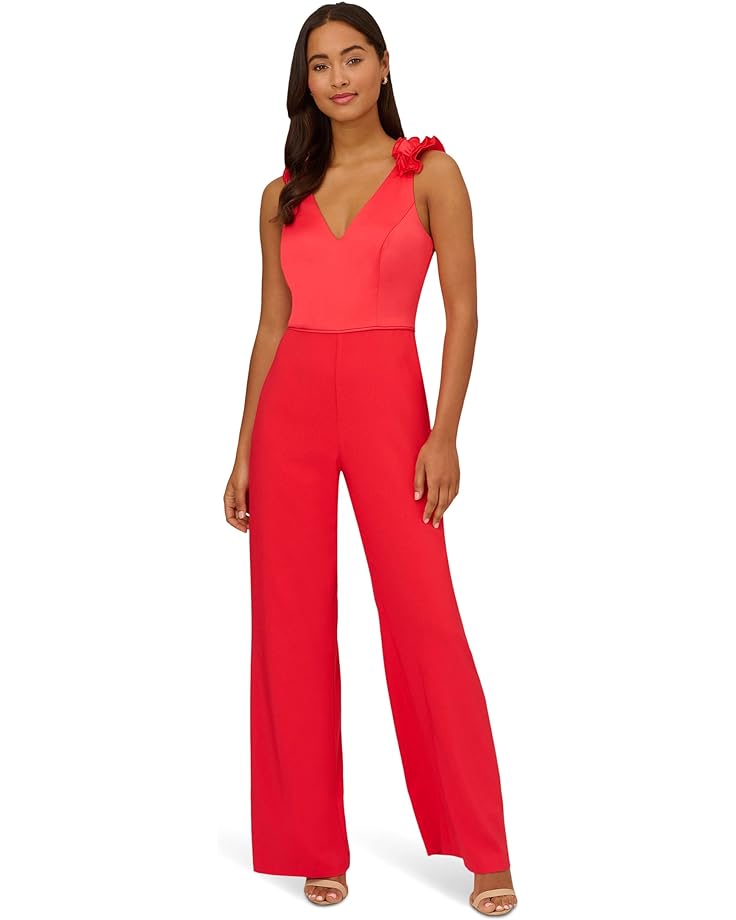 Ruffle Shoulder Stretch Crepe Jumpsuit